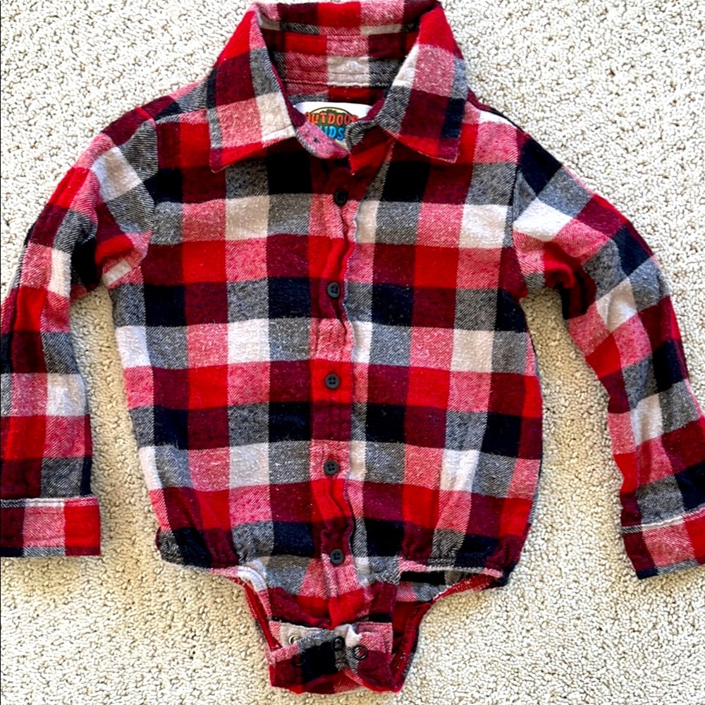 Plaid flannel Button-Up Baby Onesie winter